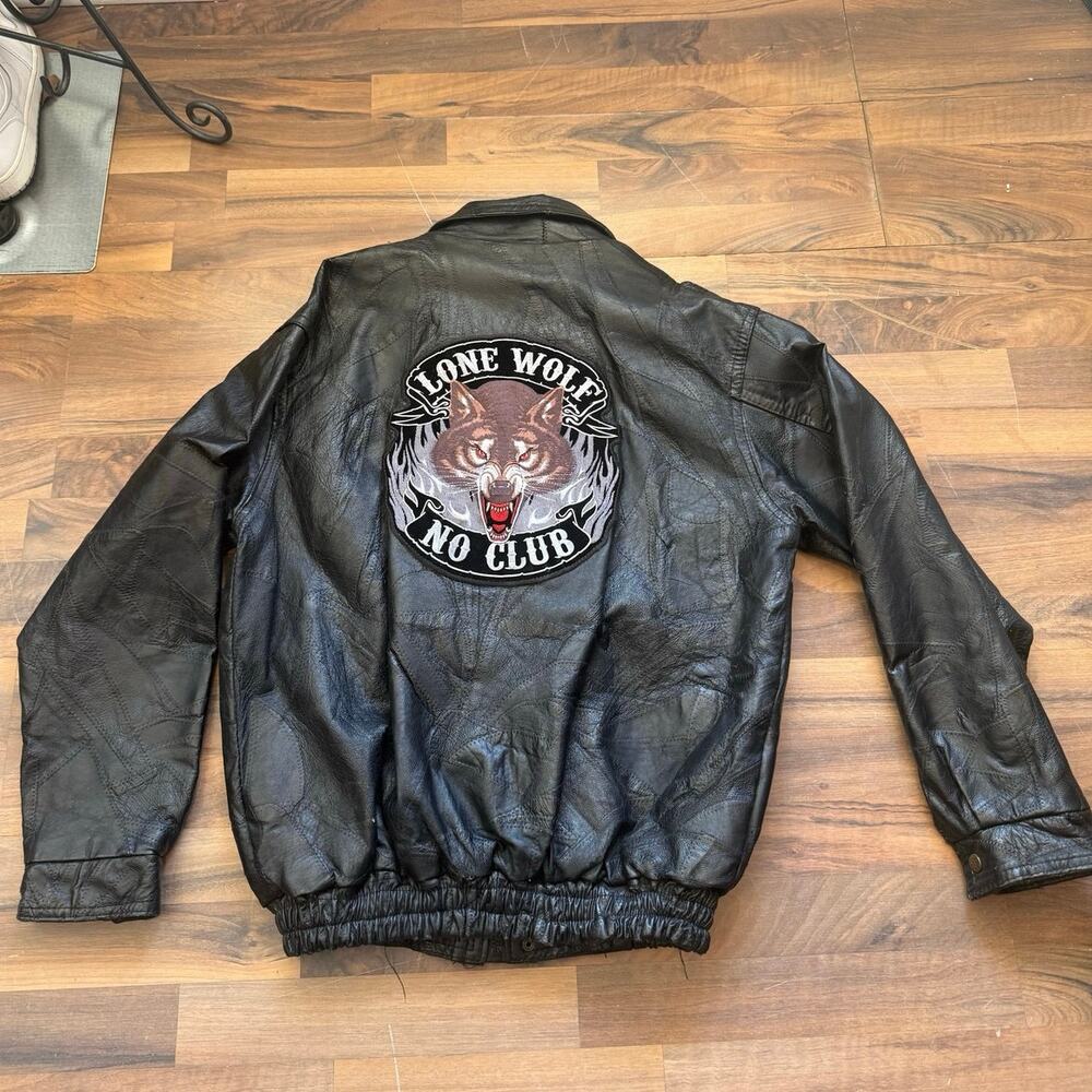 Lone Wolf Leather Patch Work Jacket Size Large - image 4